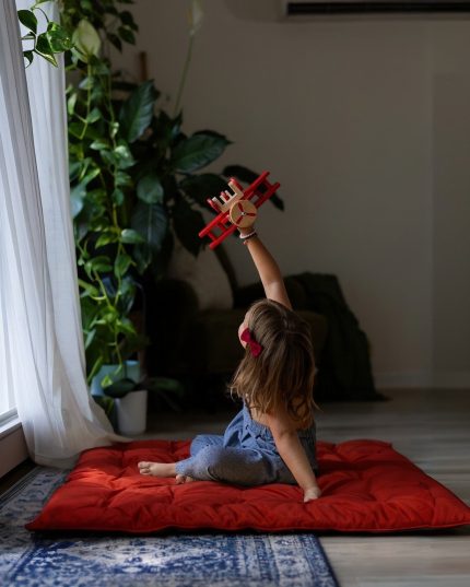 Giant Double Sided Tufted Floor Pillow Aqua Blue Red